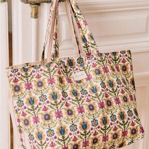 Sezane Pink and Green Floral Tote Bag